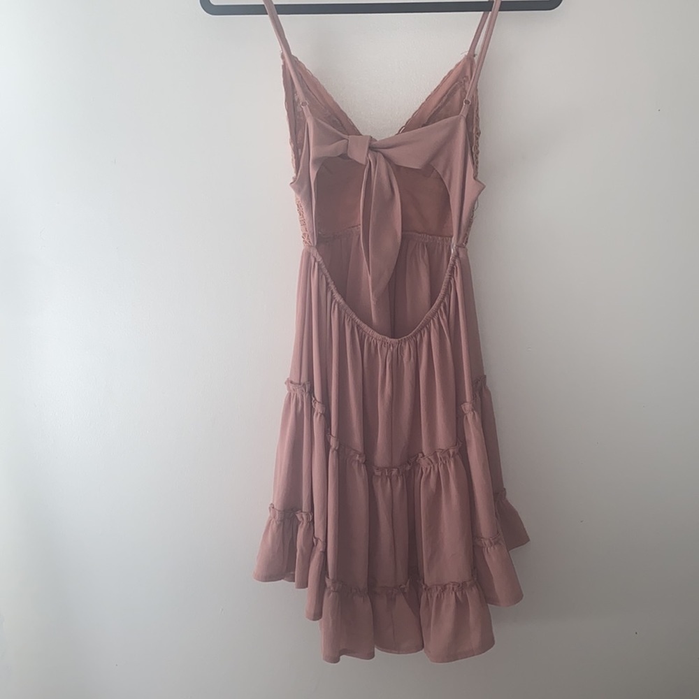 Showpo Crochet Chiffon Blush Tie Back Mini Dress - Picture 8 of 10